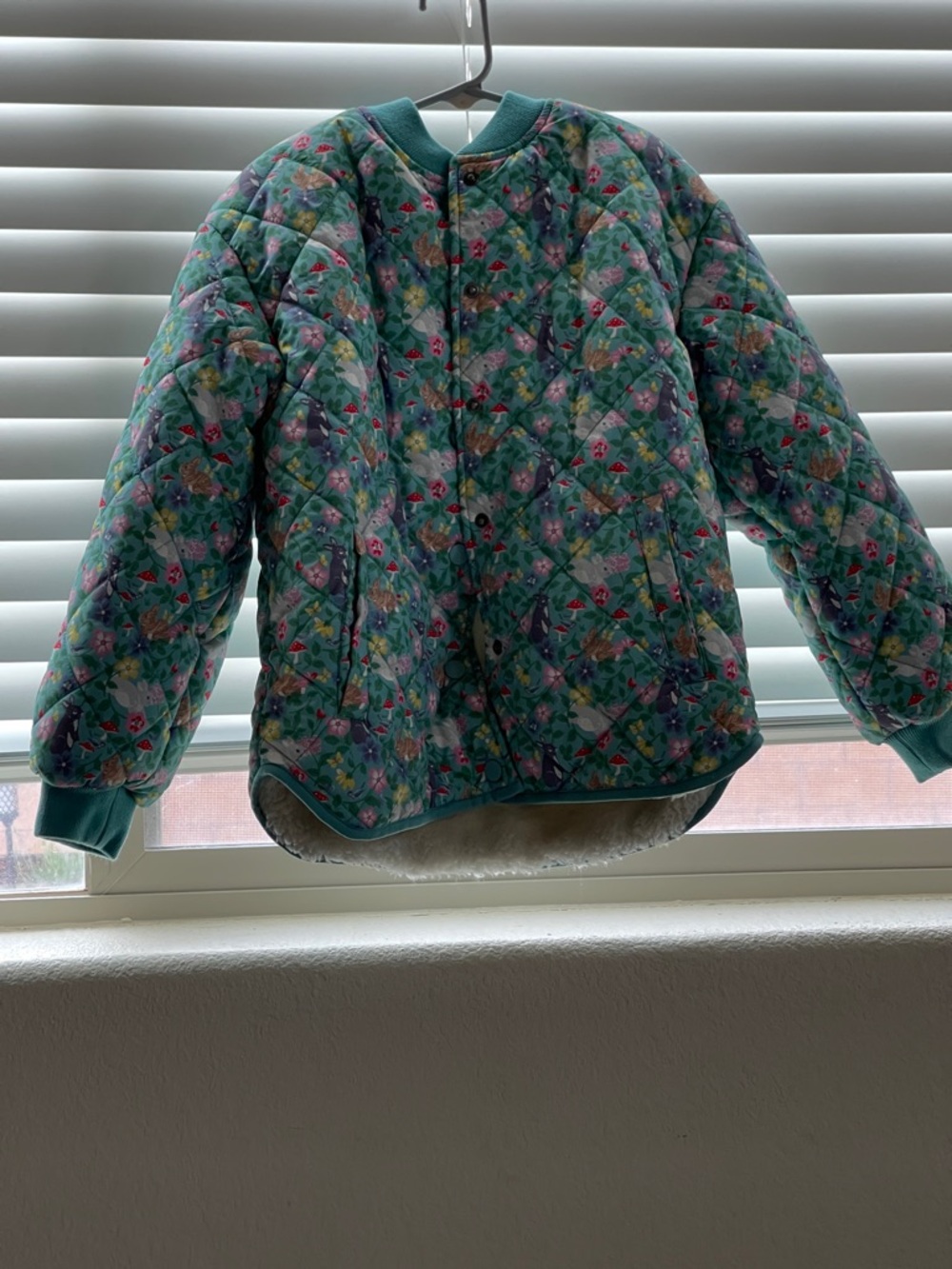 New Kids Floral Quilted Jacket in Teal - Lightweight Warmth Size 8-9years